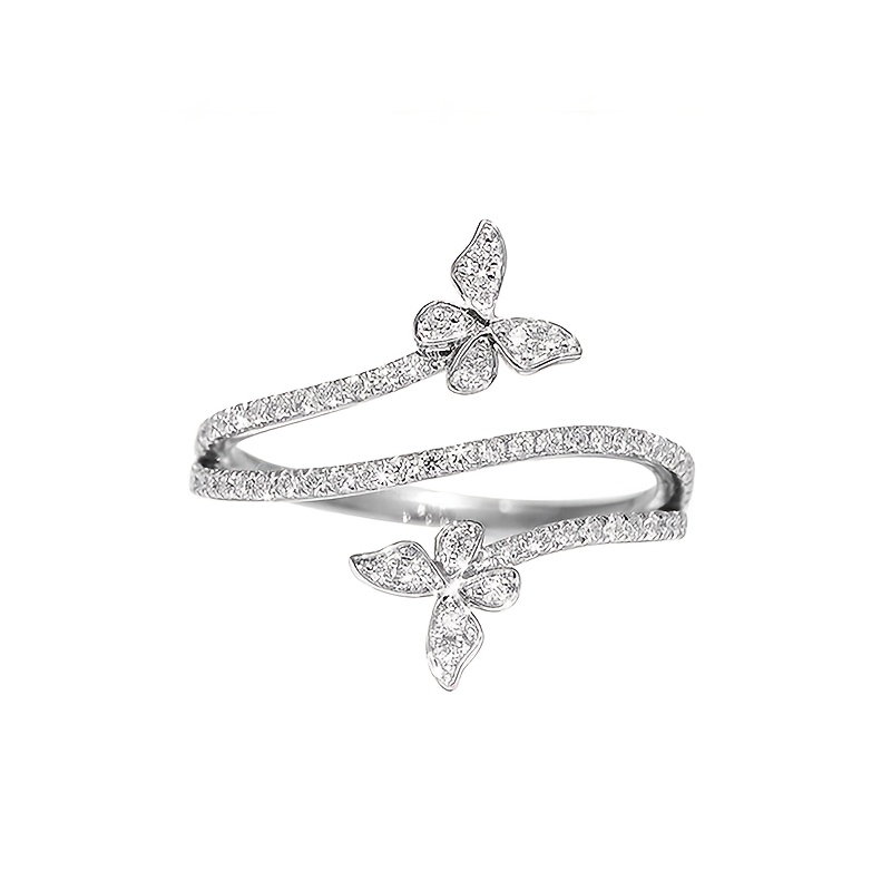 Women's Double Butterfly Cross Copper Ring with Zirconia